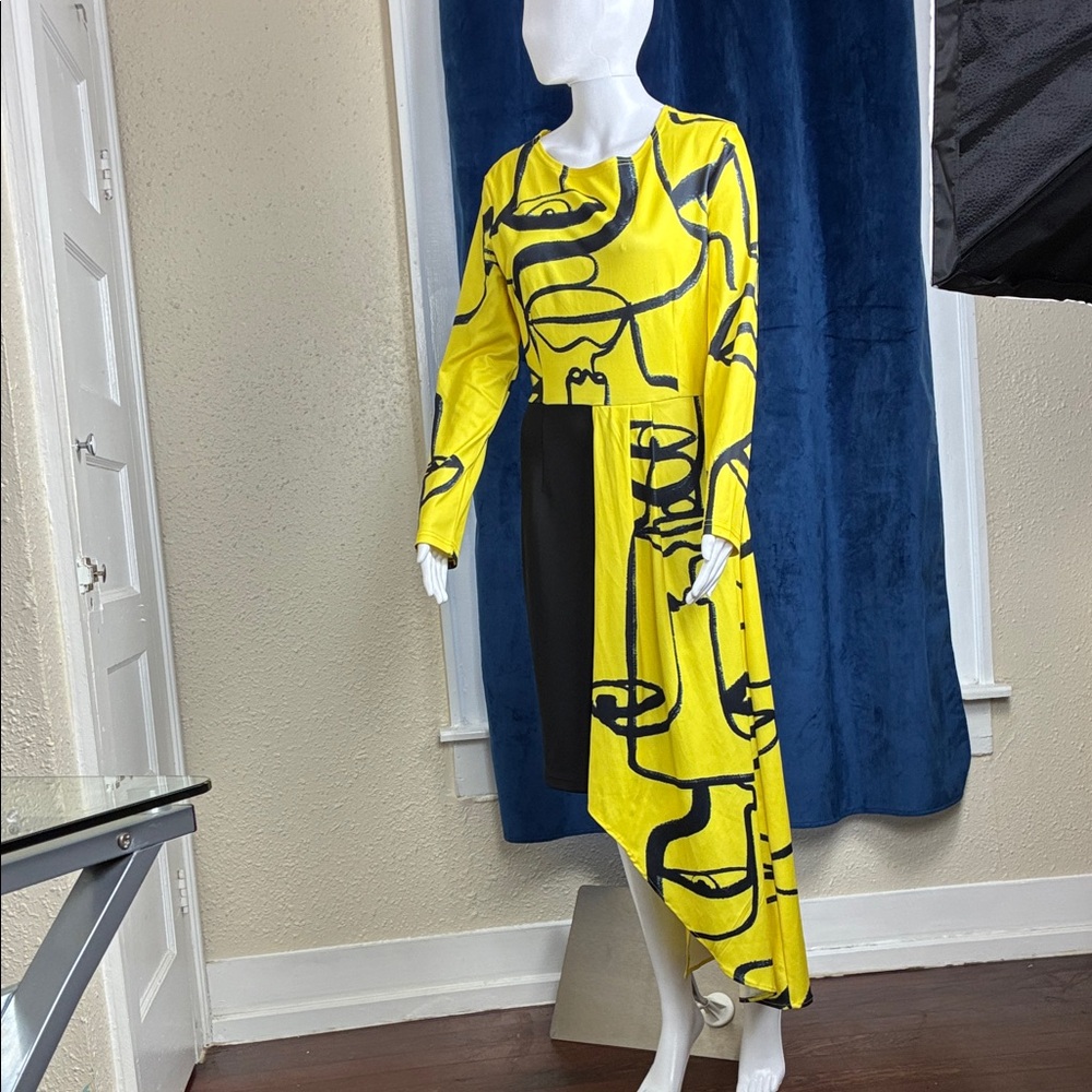 Yellow and Black Abstract Dress